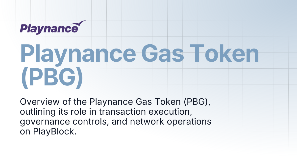 Playnance Gas Token (PBG) | PBG (Gas Token) | On-Chain Infrastructure